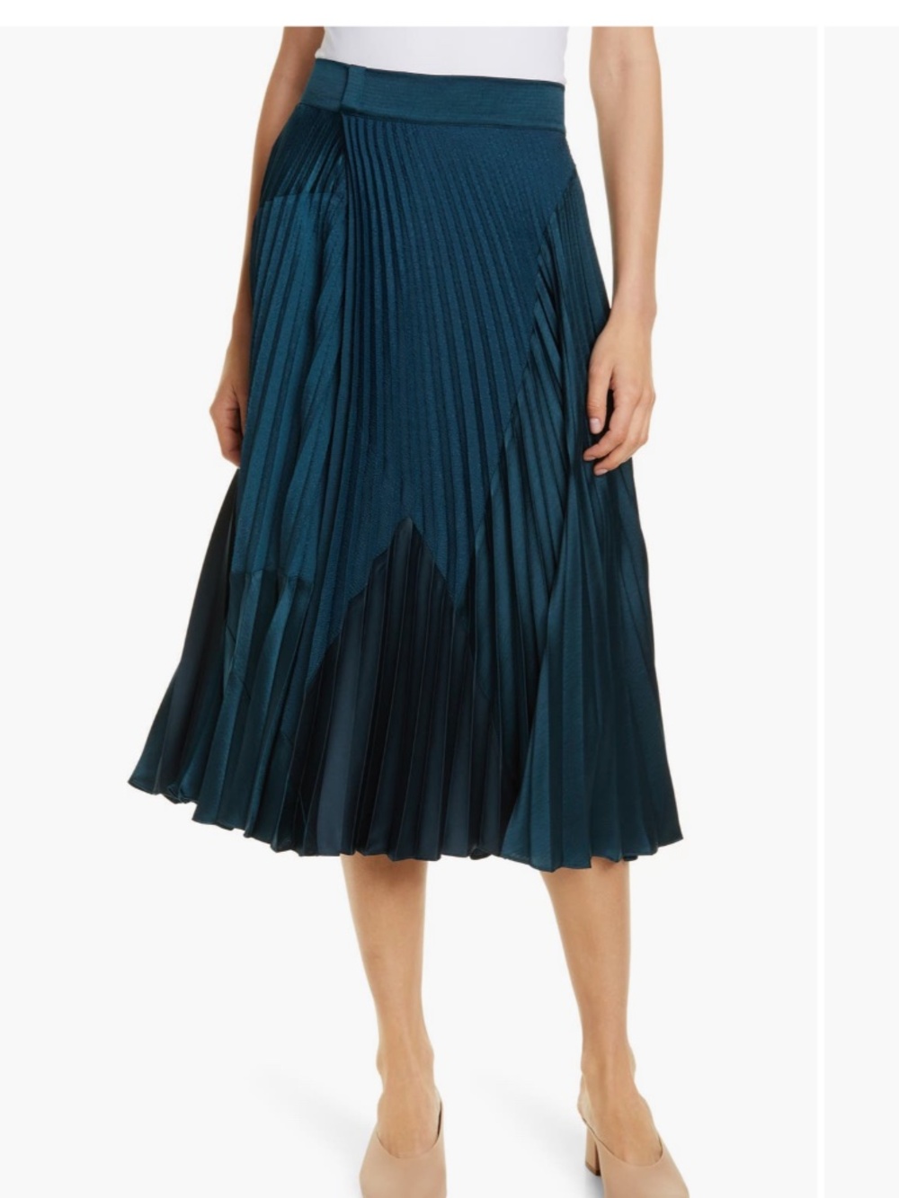 Vince Pleated Mixed Media Skirt